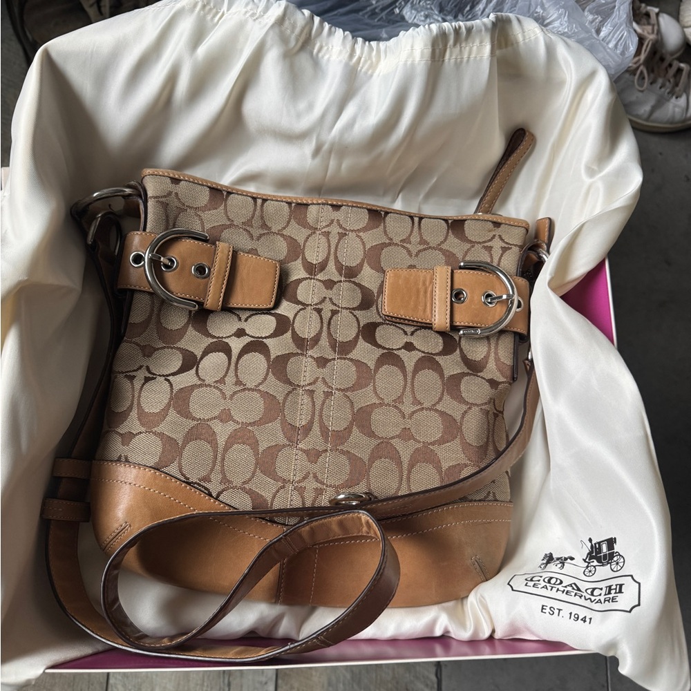 Coach Tan and Brown Shoulder Bag